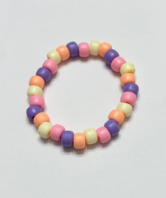 Light orange, light yellow, light, pink, and purple pony beads