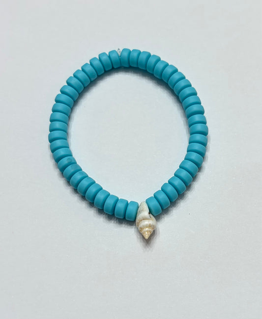 Blue beads with seashell in the middle